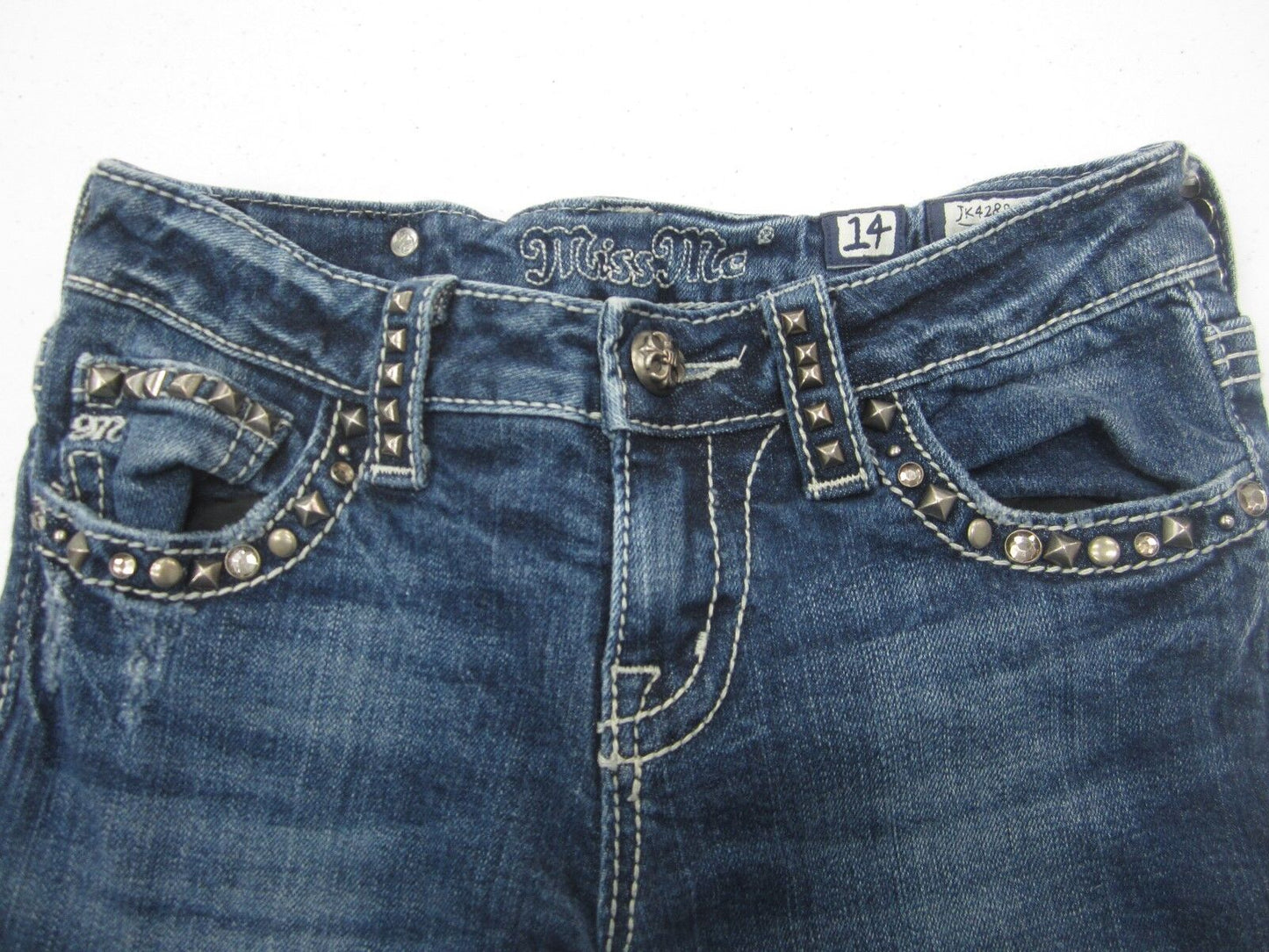 VERY NICE MISS ME Girls Button-Flap  Capri Jeans Crop Studs/Crystals Sz 14 x 15"