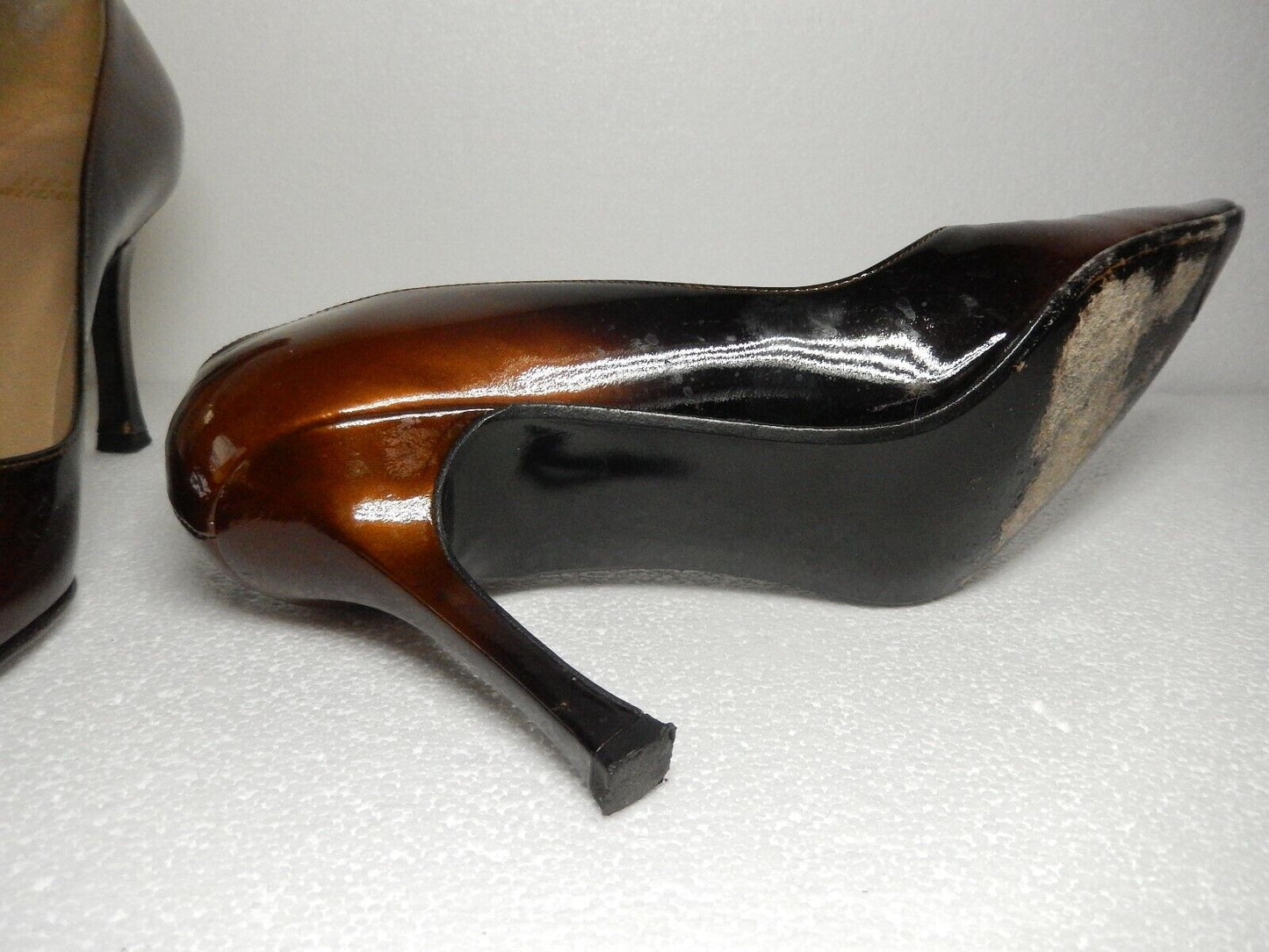Stuart Weitzman Sz 7.5 S Bronze Patent Leather Pointed Toe Stiletto Pumps Shoes