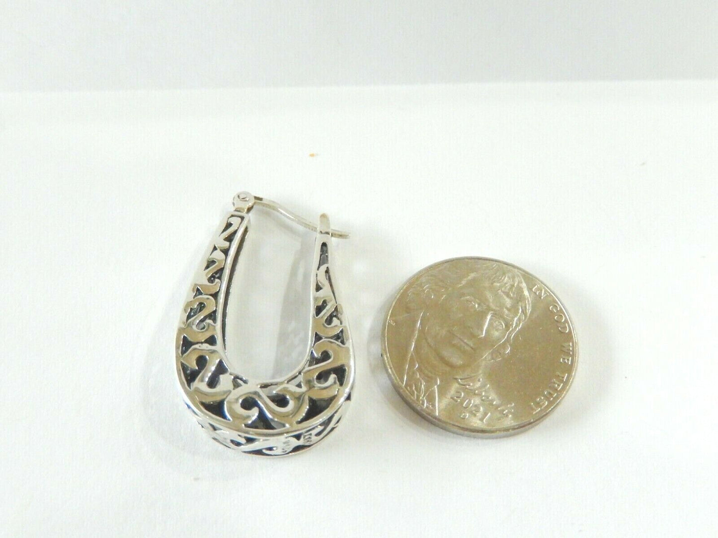 *VINTAGE*  Thick Sterling Silver  Filigree Very Nice Hoop Earrings 1.25" x 3/4"