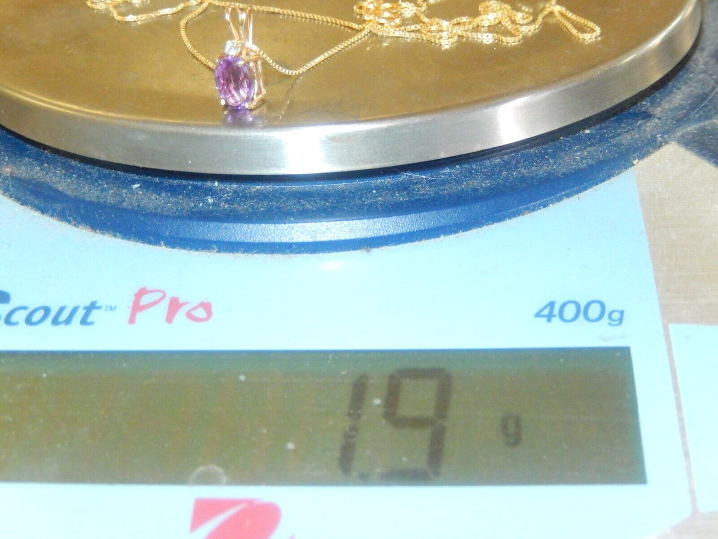 14k Yellow Gold Oval 1.00 CT Amethyst Solitaire & Diamond Accent w/18"chain