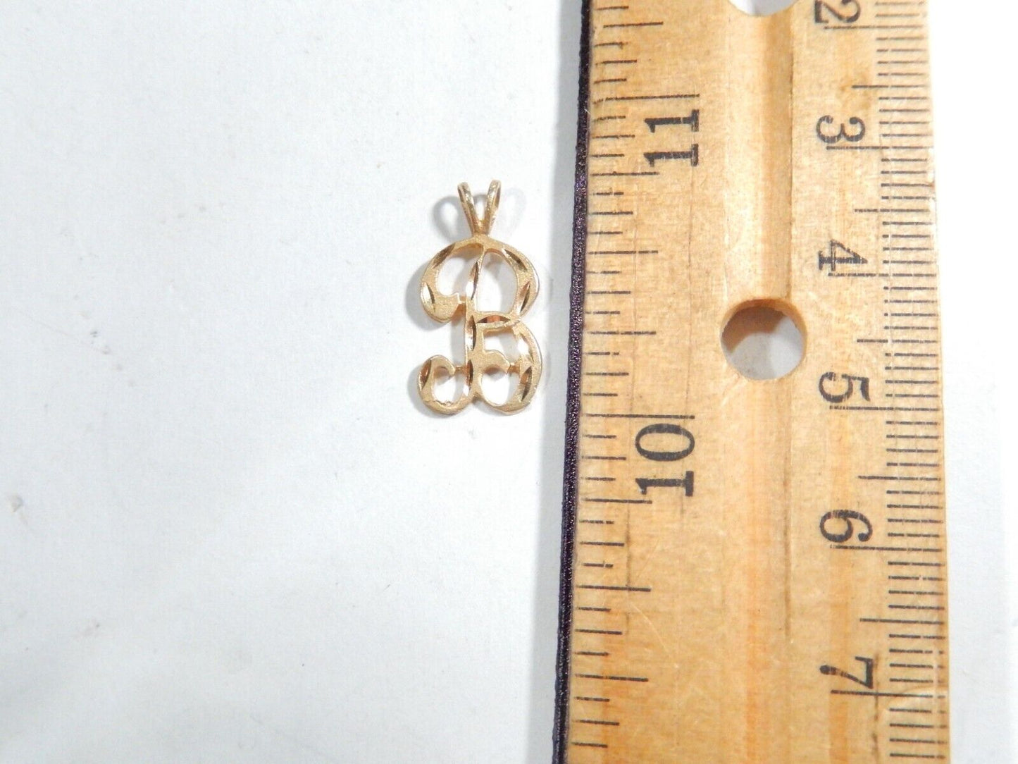 14K Yellow Gold Diamond Cut Script Initial Letter B Charm Necklace Pendant