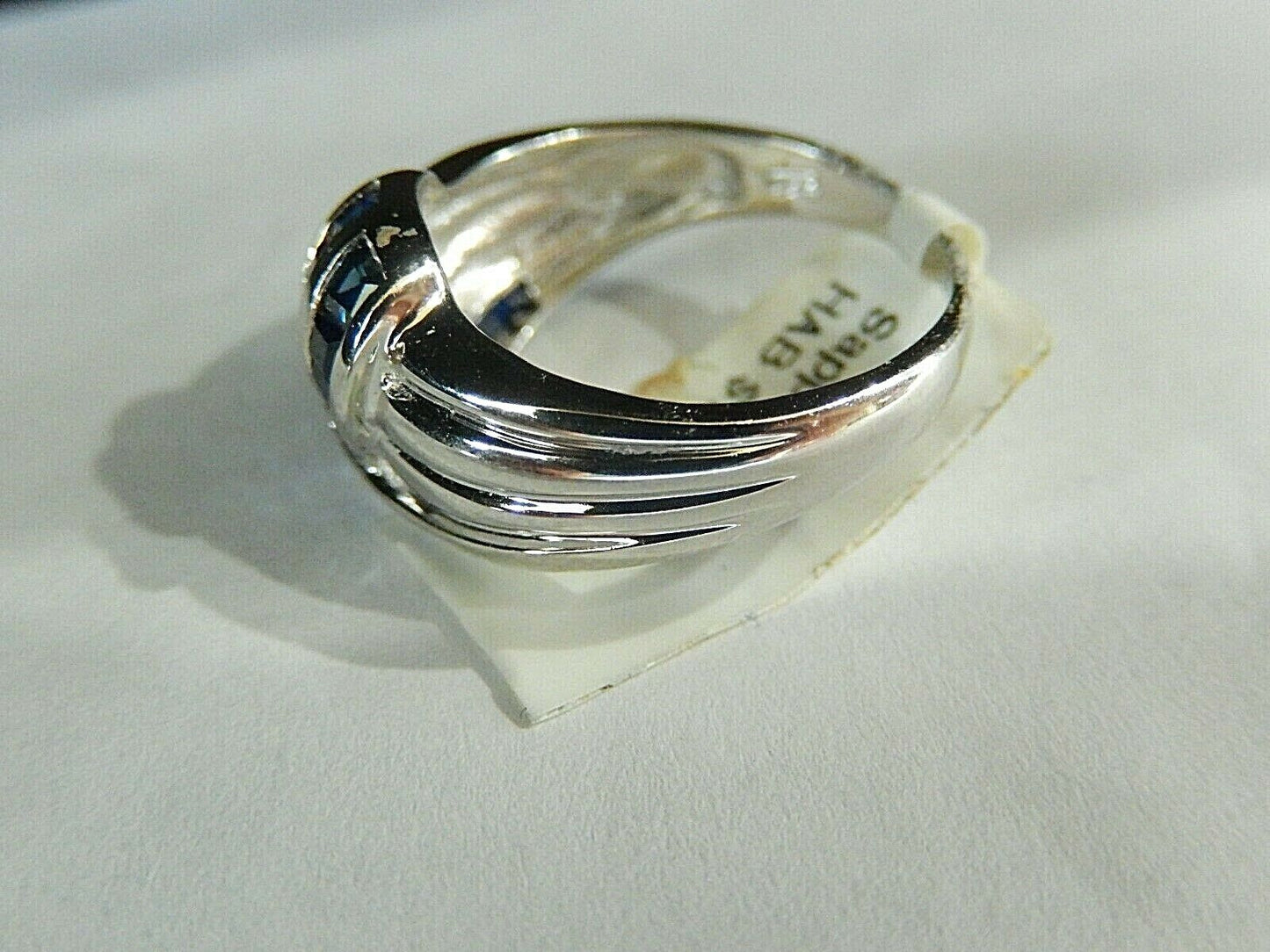 *STUNNING*  14k White Gold  Princess Cut Blue Sapphire Ladies Modern Ring Sz 6.5