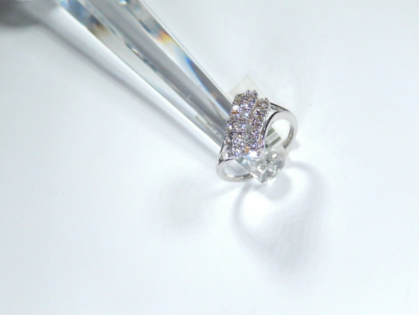 *VINTAGE*14K White Gold 1/2CT Diamond 3 Row Waterfall Cluster Bypass Ring Size 7
