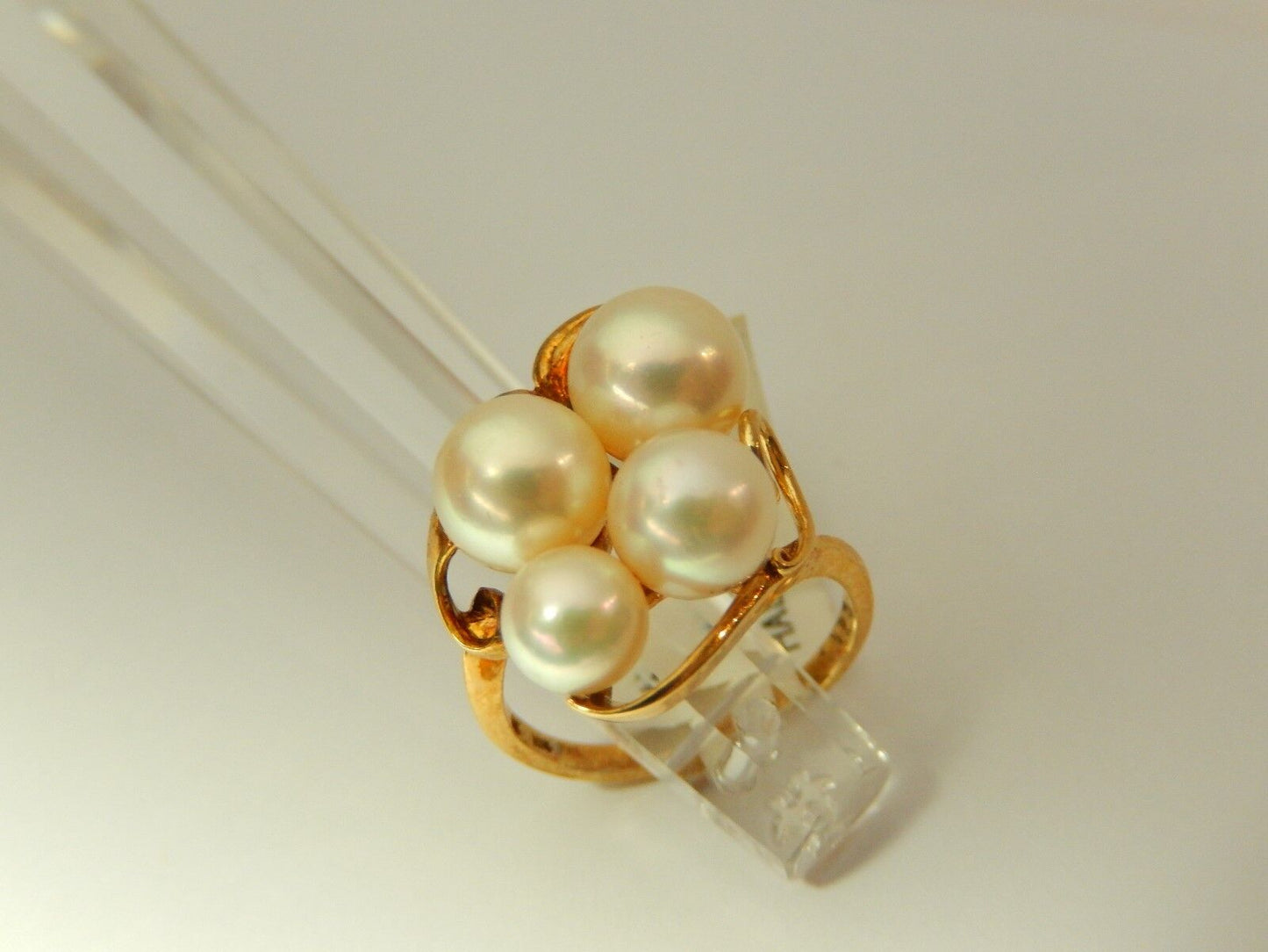 14k Yellow Gold Four Pearl AAA Quality Cluster Ring Size 6 3/4