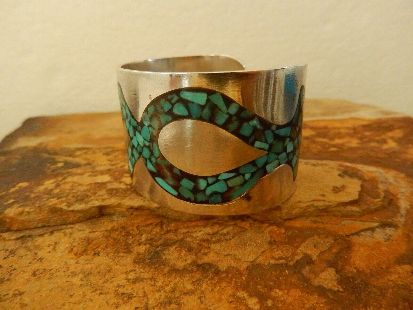 Vintage Wide  Southwest Heavy Turquoise Sterling Silver Cuff Bracelet 59.18gms