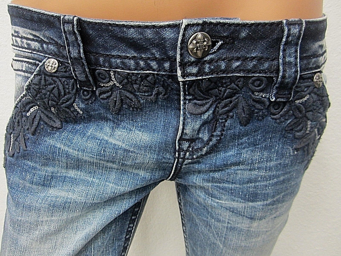 NWT  MISS ME Womens JP7766CK Signature Cuffed Skinny Sequin Denim Jeans 25 X 27