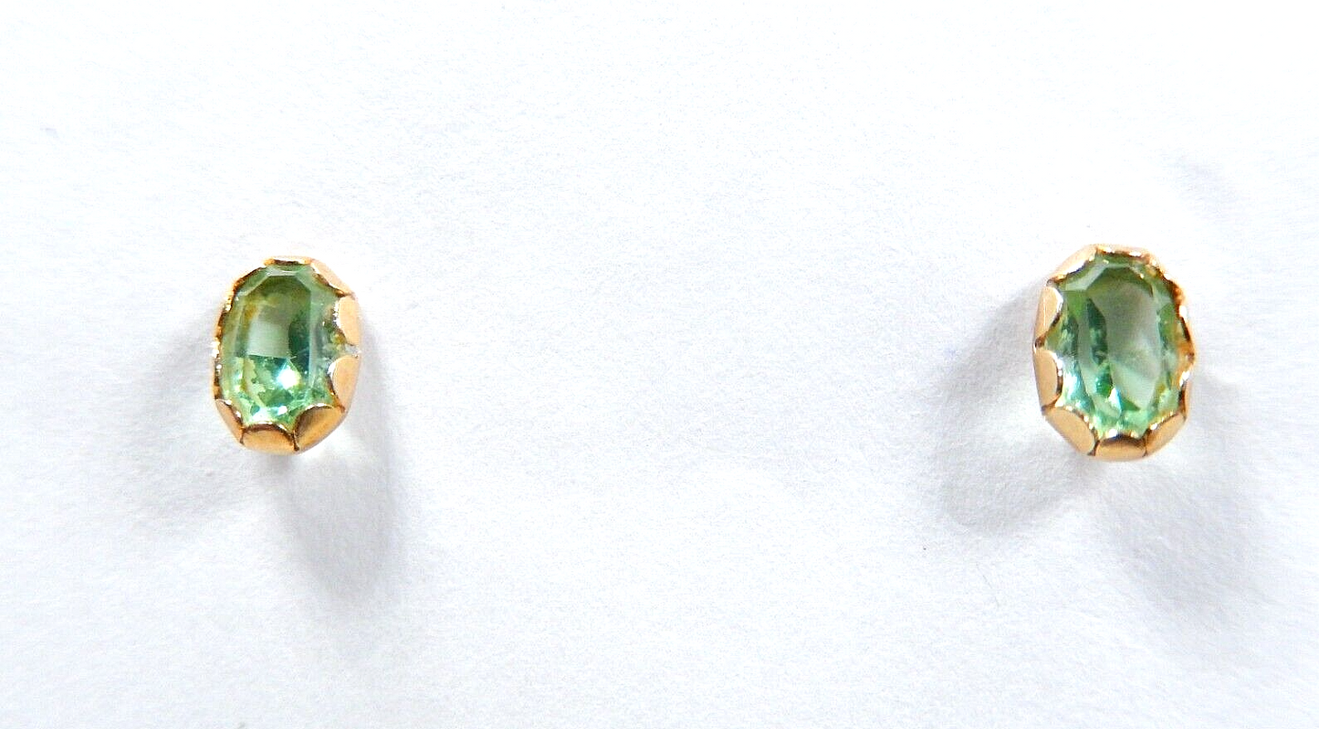 *VINTAGE*  14k Yellow Gold 1.00CT Oval Cut Peridot Stud Earrings