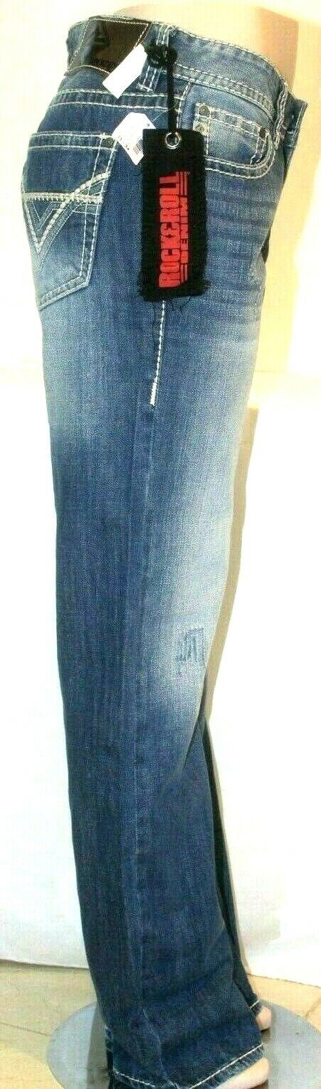 *NWT* Rock Roll Denim Mens Relaxed Fit Double Barrel Straight Leg Mid Wash 31x34