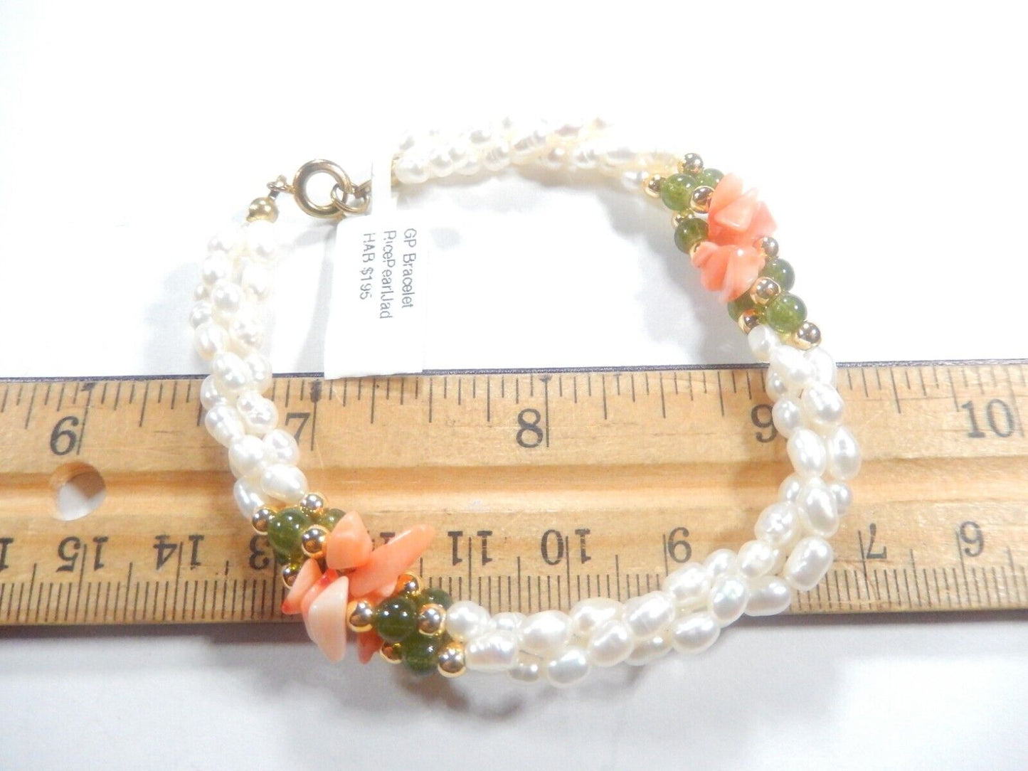 *VINTAGE*  Pearl Jade Coral Beads 7.5" Bracelet
