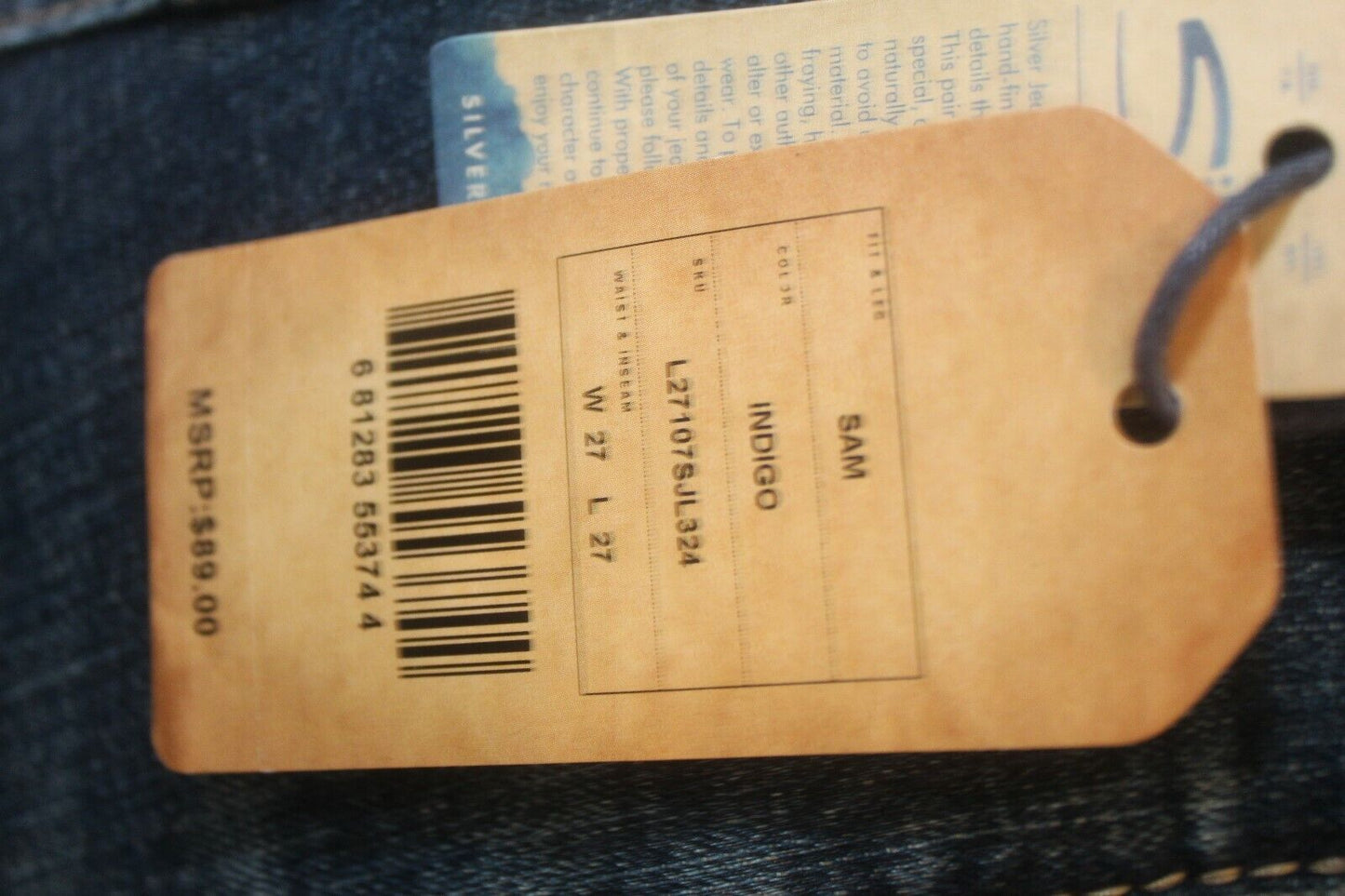 *NWT* Silver Jeans Sam Boyfriend Jeans Slim Leg Mid Rise Indigo Distressed 27x27