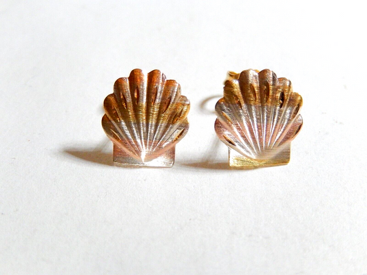 *NWT*  14K Tricolor Diamond-Cut Seashell Shell Earrings