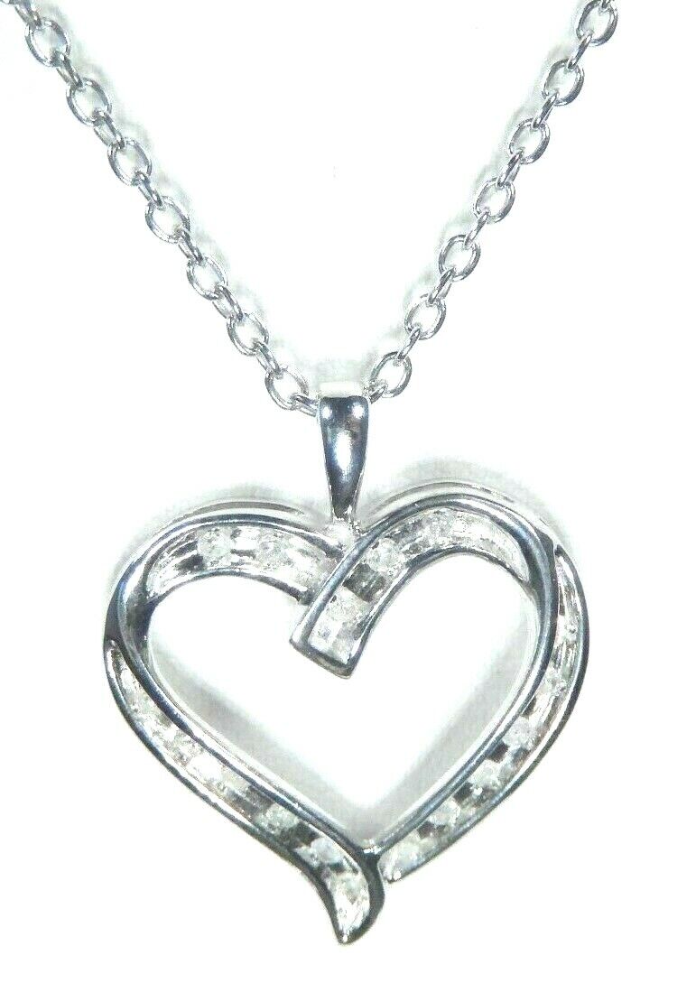 *NEW* 10K White Gold Heart Shaped Diamond Pendant with 18" Chain