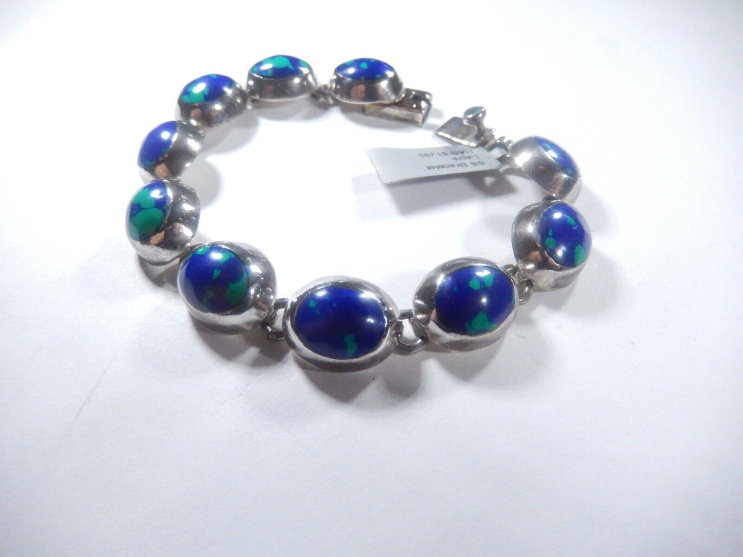 *VINTAGE*  Taxco 925 Sterling  Silver Lapis  lazuli Stone Bracelet  7.75"