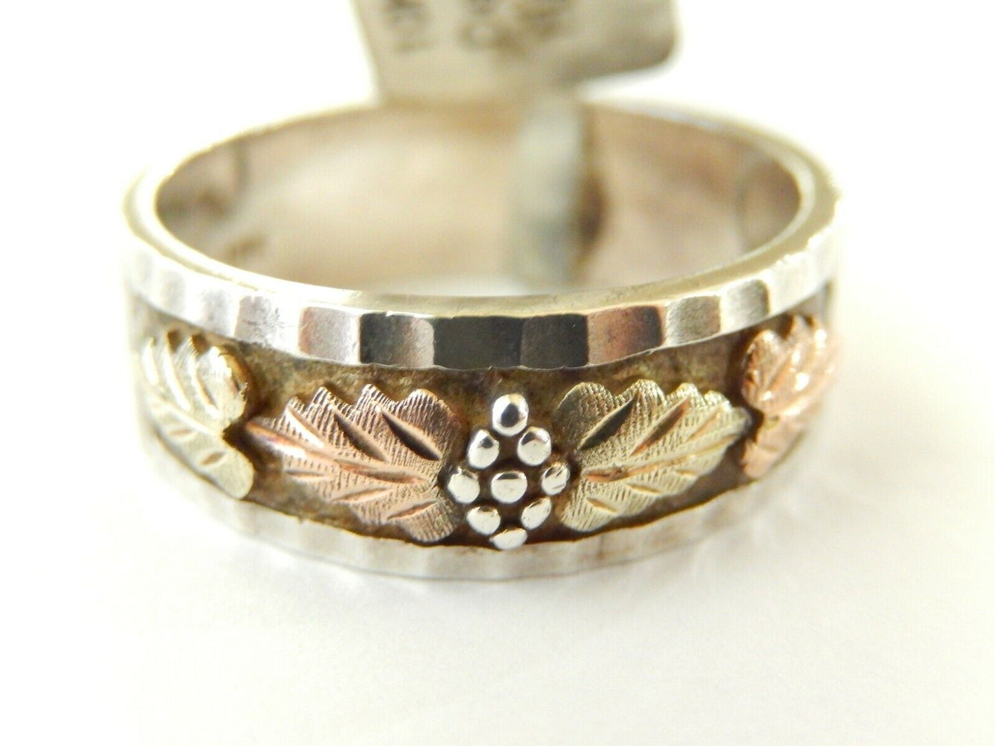 *VINTAGE*  8mm Wide 925 Sterling & 10k Yellow & Rose Gold Leaves Ring Size 10.5