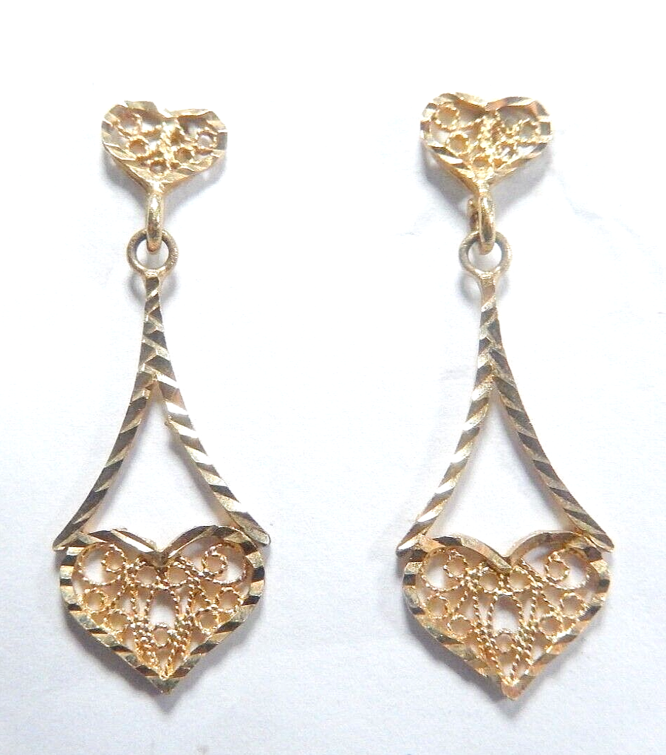 *VINTAGE*  14K Yellow Gold Filigree  Dangle Earrings 30x10mm