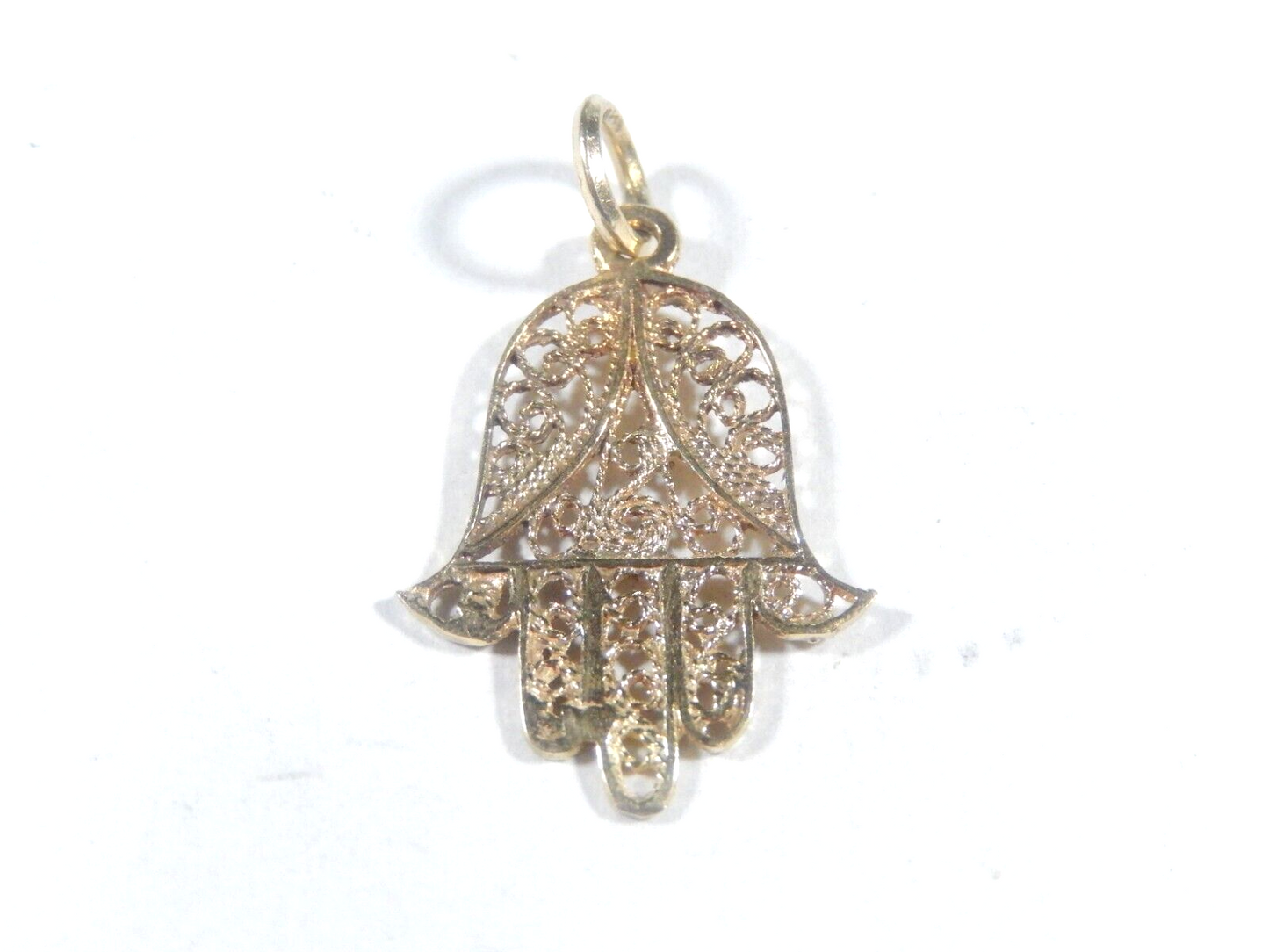 Solid 14k Yellow Gold Filigree Hamsa Hand Pendant/Charm