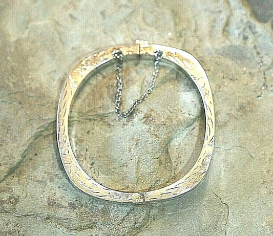*VINTAGE*  Thailand Sterling Silver Etched Engraved Hinged Bangle Bracelet