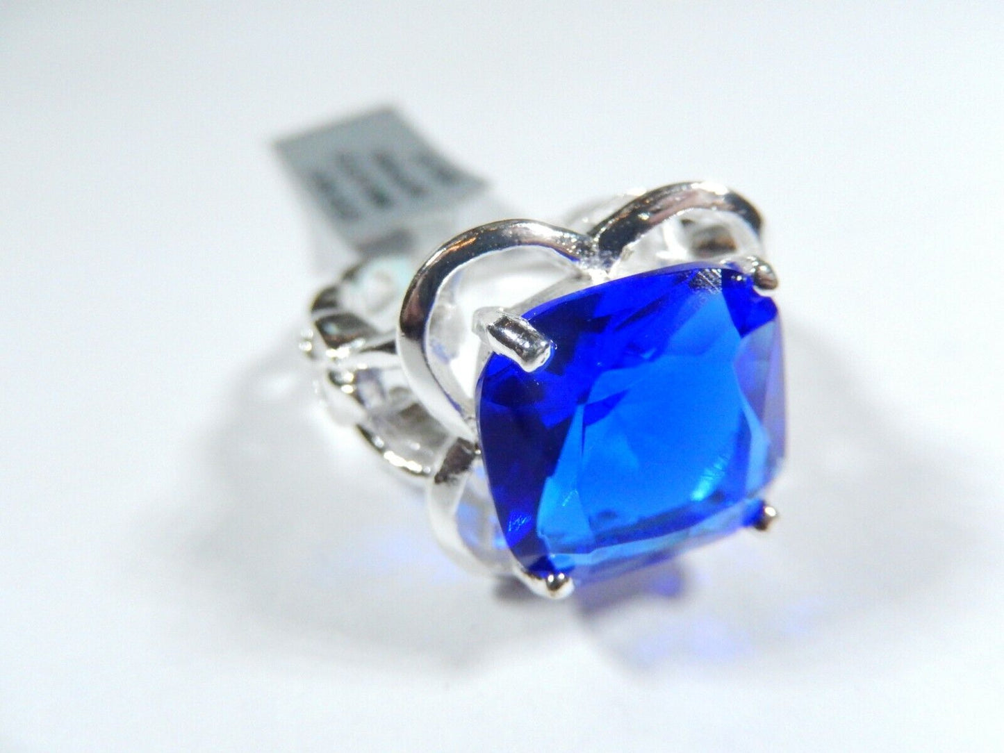 Sterling Silver 9.0 CT Cushion Cut Simulated  Blue Sapphire Ring Size 8.5