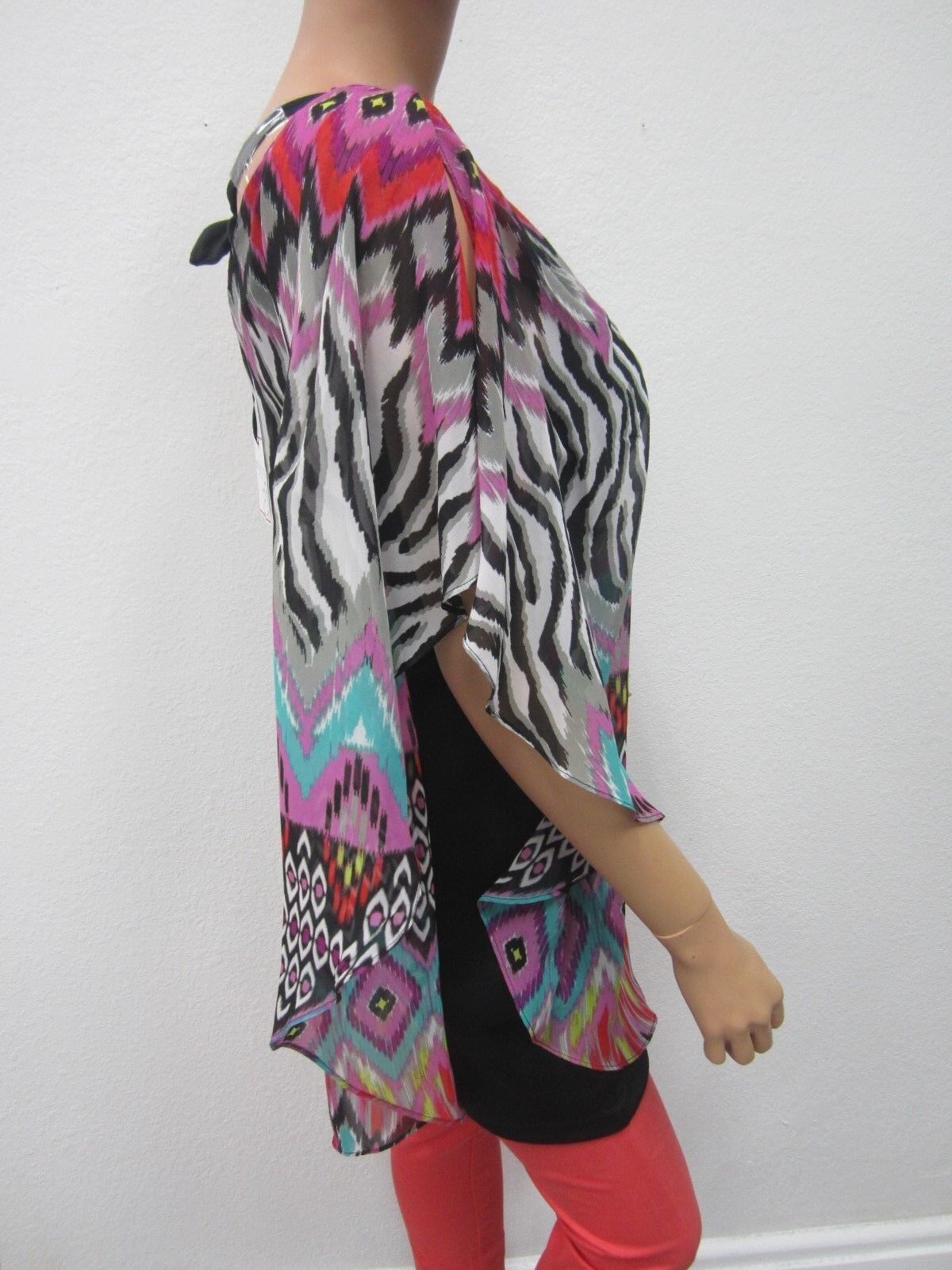 NWTBisou Bisou Michele Bohbot Women's One Shoulder Blouse Top Multi-Color Size 6