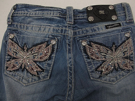 Miss Me Denim Capri Girls Rhinestones Embroidered Butterfly Jeans JK5451P2 Sz 12