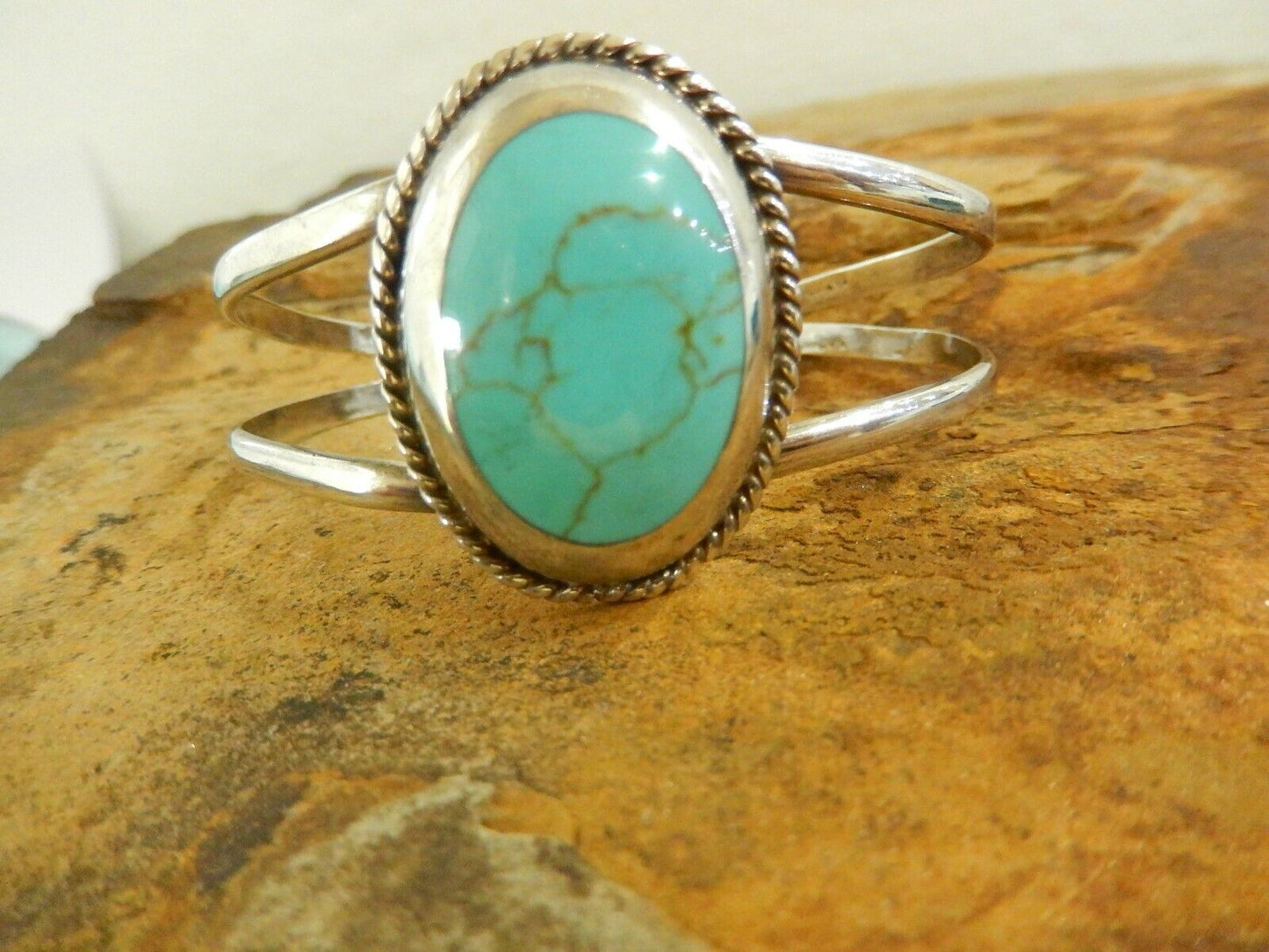 Vintage Large Mexico Sterling Silver .925 & Turquoise Bracelet Cuff 26.74gms
