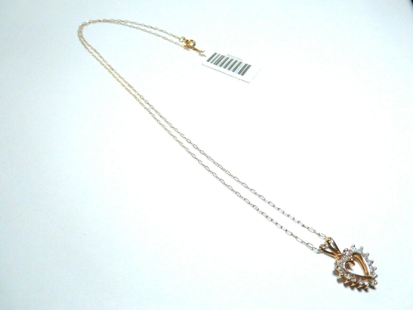 *VINTAGE*  14K Yellow Gold .25 CT Diamond  Open Heart  Pendant w/ 14K YG 18" Chn