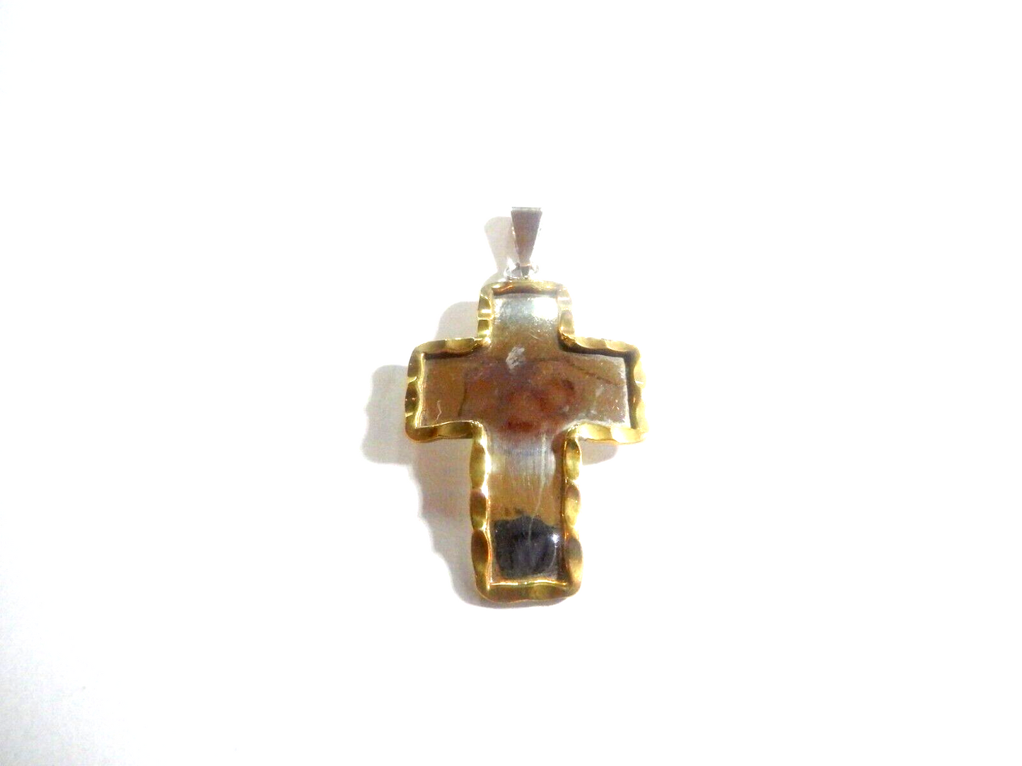 *VINTAGE*  Sterling Silver & Brass Trim Mixed Metals Cross Pendant 2" x 1 1/8"