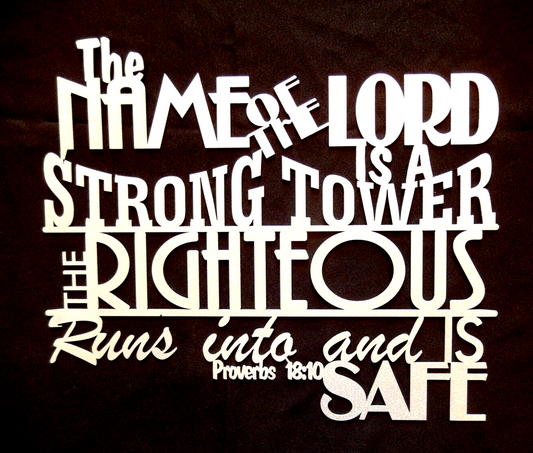 ~NEW~ LARGE 14ga. " PROVERBS 18:10 THE NAME OF THE LORD..." Gray Metal Wall Art