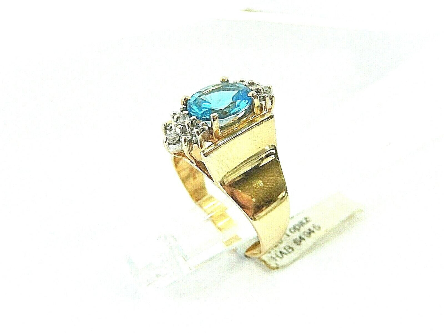*VINTAGE* 14K Yellow Gold 2ct Blue Topaz .33ctw Diamond Ladies Ring Sz 9.5