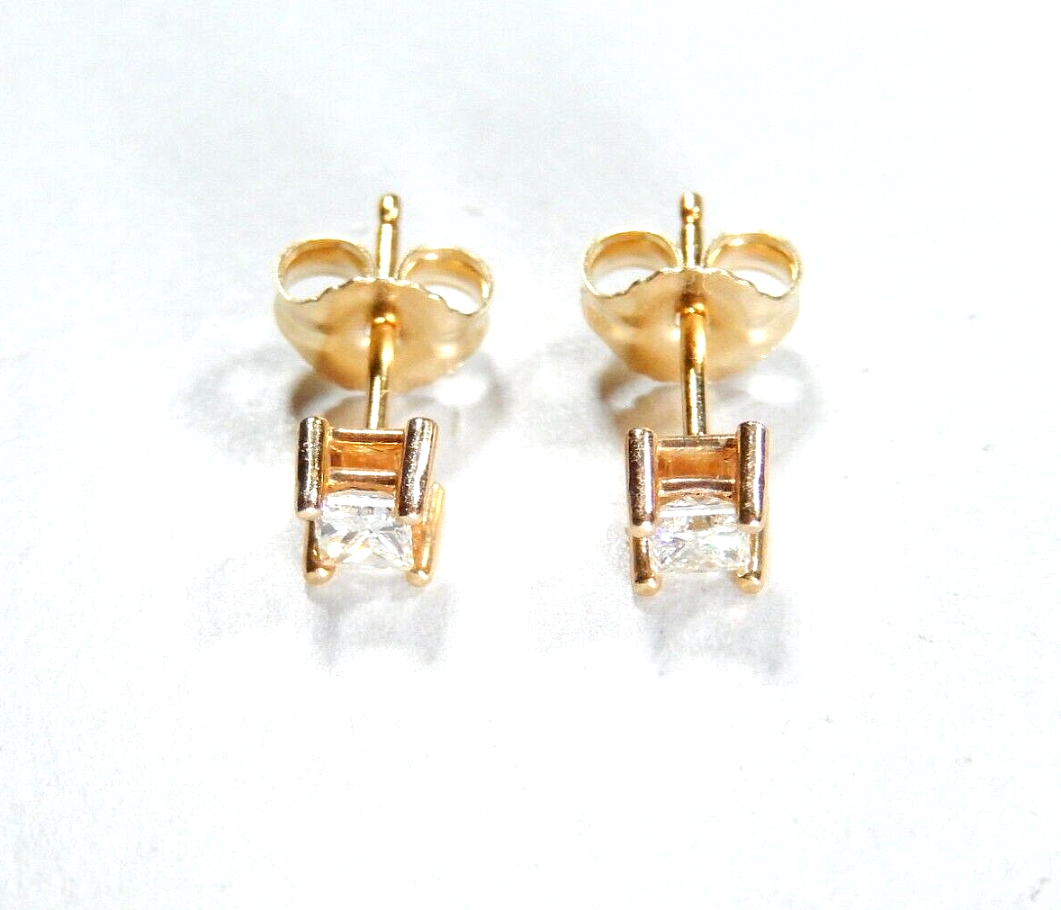 14K Yellow Gold 1/4 CT Square Princess Cut Cubic Zirconia  Ear Stud Earrings