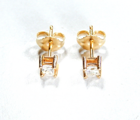 14K Yellow Gold 1/4 CT Square Princess Cut Cubic Zirconia  Ear Stud Earrings