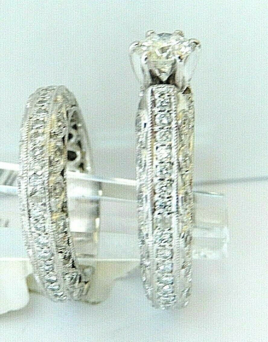 18K WHITE GOLD NATURAL 2.5 CTW DIAMOND ENGAGEMENT RING WEDDING BAND SET SIZE 6.5