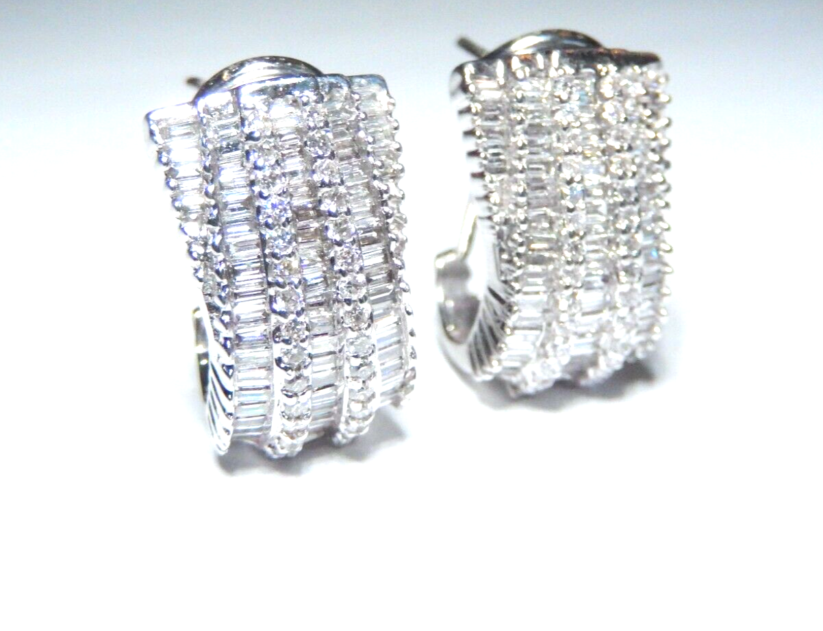18K White Gold VS E/F 2.00 CTW Natural  Diamond Omega Back Earrings