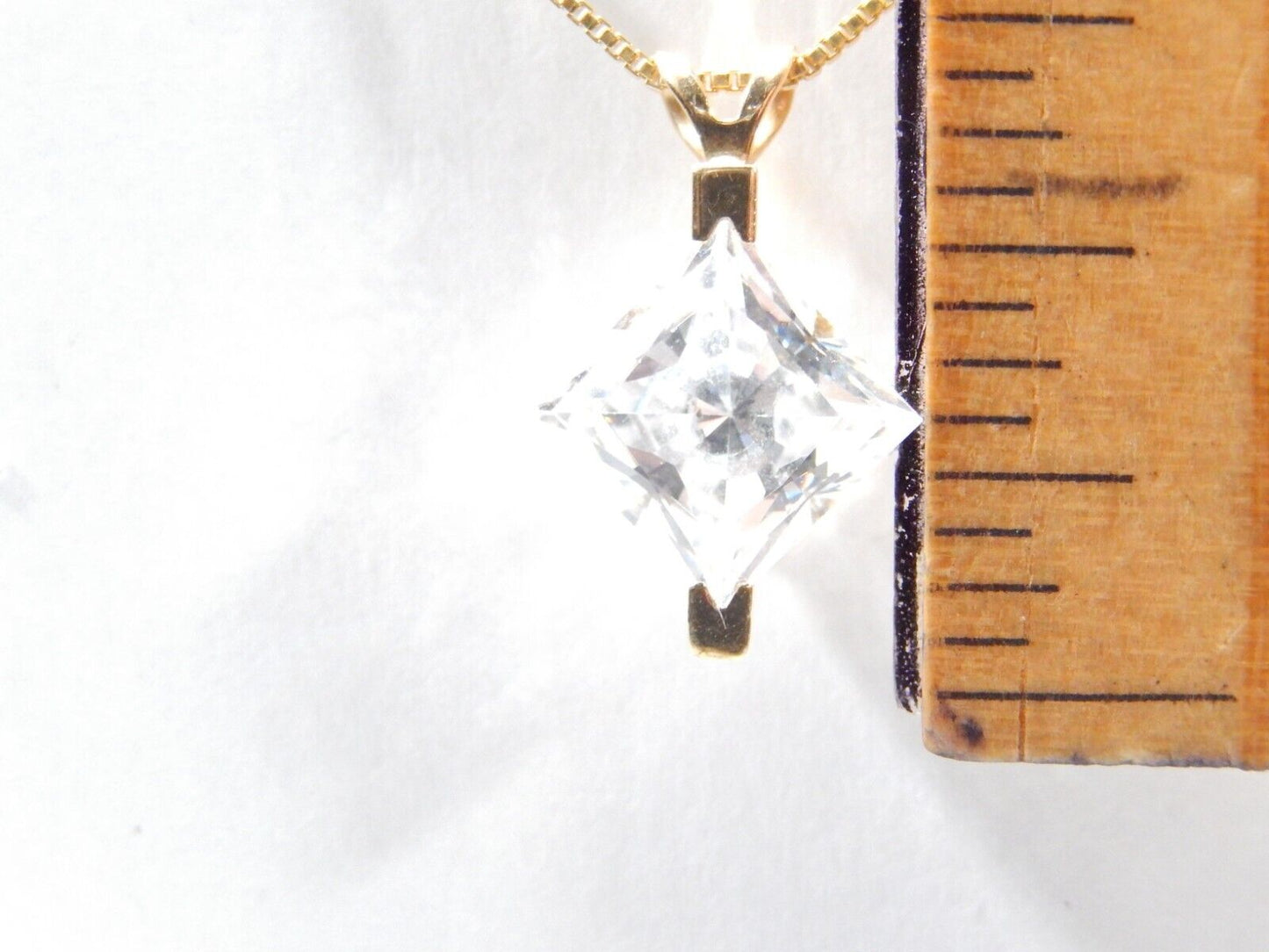 14K Real Solid Yellow Gold 3.0 CT Princess Cut Solitaire CZ Pendant w/18"chain