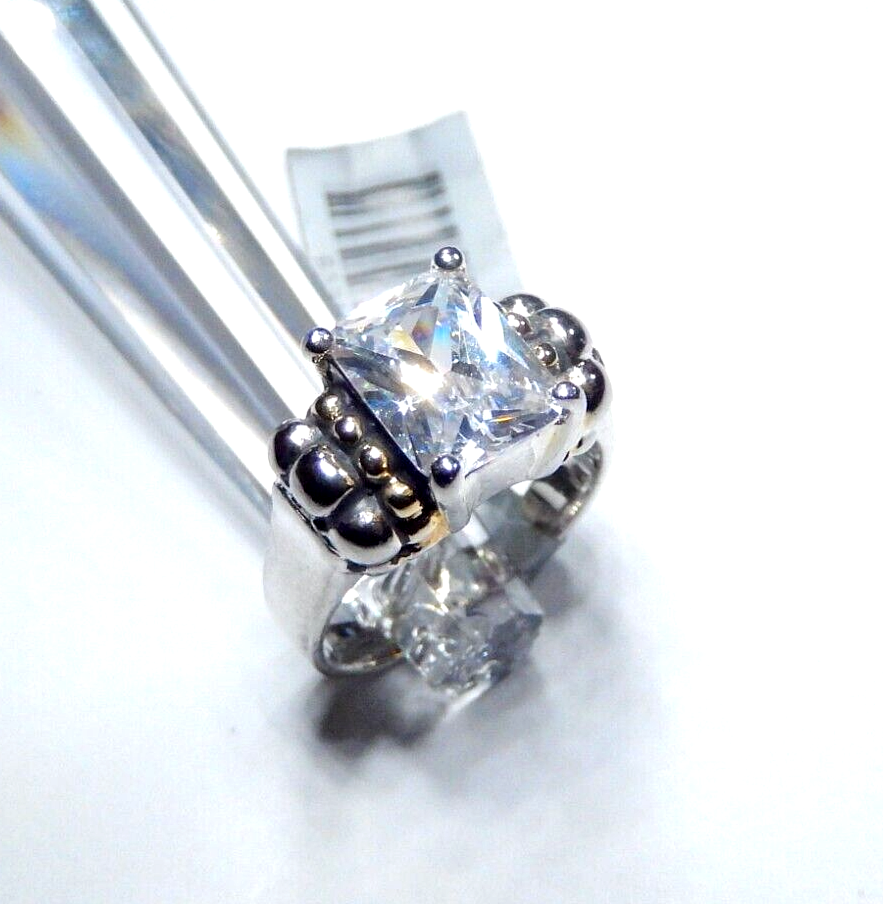 STERLING SILVER 2.50CT  EMERALD CUT CZ ARTISIAN BEAD BAND SOLITAIRE RING Sz 5
