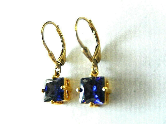 *VINTAGE* VERMEIL 14K GOLD OVER STER SILVER HANDCRAFTED 3.5CT  SAPPHIRE EARRINGS