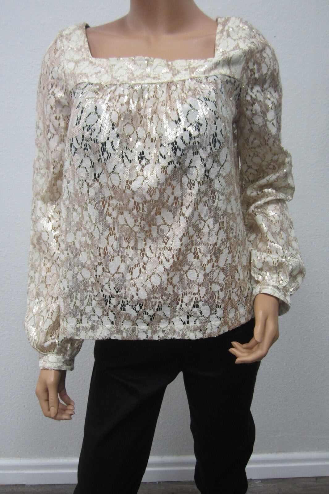 *NWT* $79 JESSICA SIMPSON GOLD SEQUINCE MELIA ANTIQUE WHITE TOP Size Small