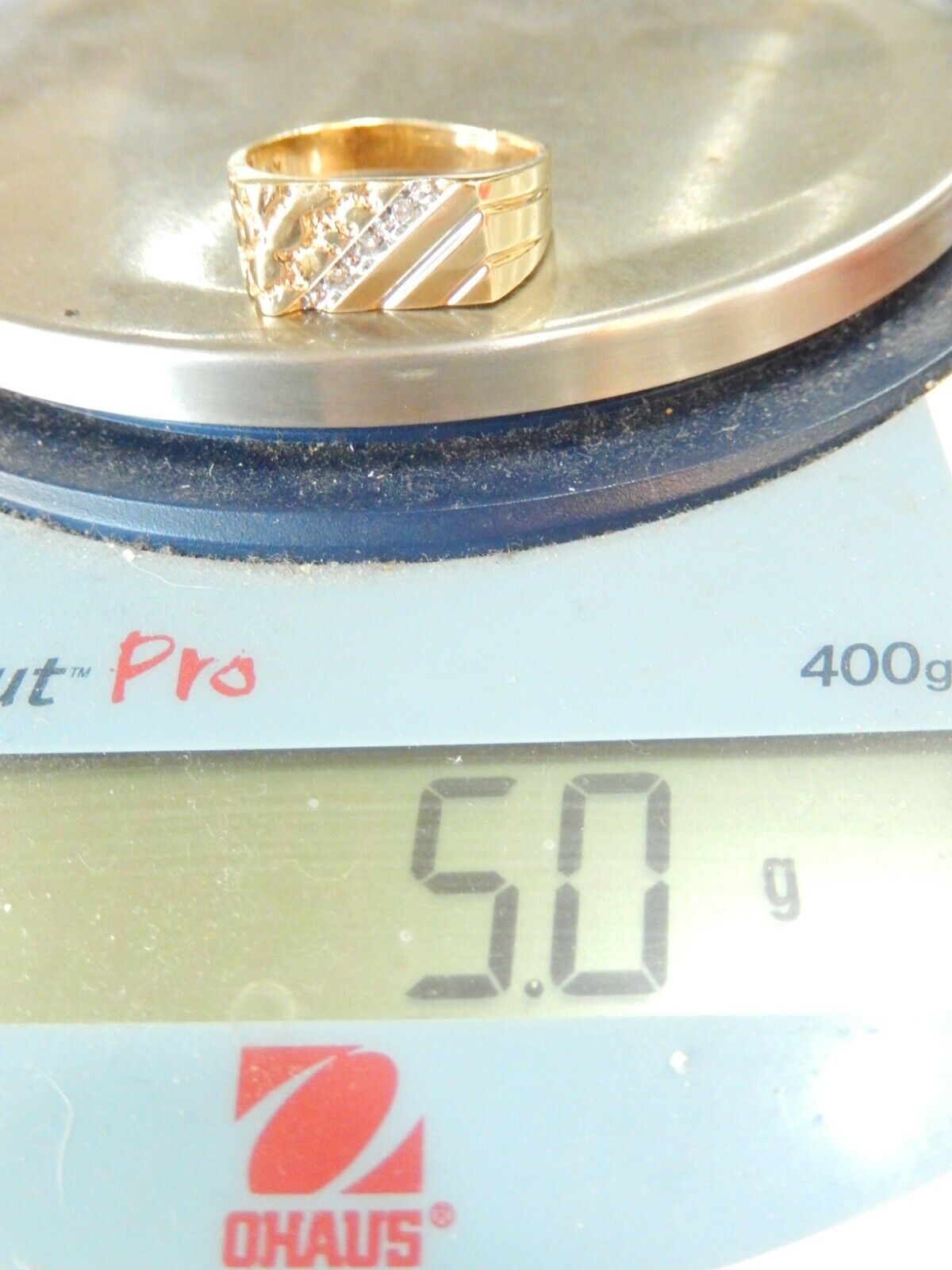 LARGE SIZE 13.5 - Men's 10K Yellow Gold Diamond Rectangle Nugget Band Ring