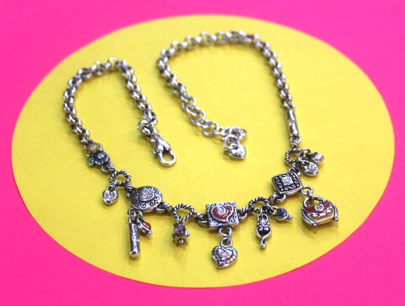 RETIRED Brighton 16"-18" Silver Crystal Charm Necklace