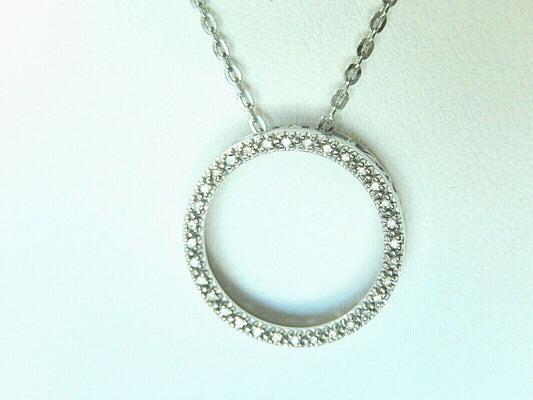 *NWT* 10k White Gold Round Diamond Love Eternity Circle Slider Pendant w/18"Chn