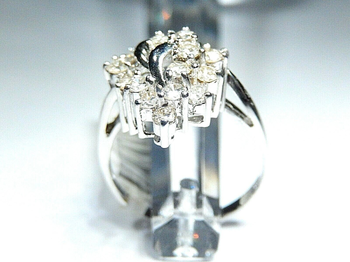 14K WHITE GOLD 3/4CT ROUND NATURAL VS DIAMOND CLUSTER LADIES RING SZ 7.25