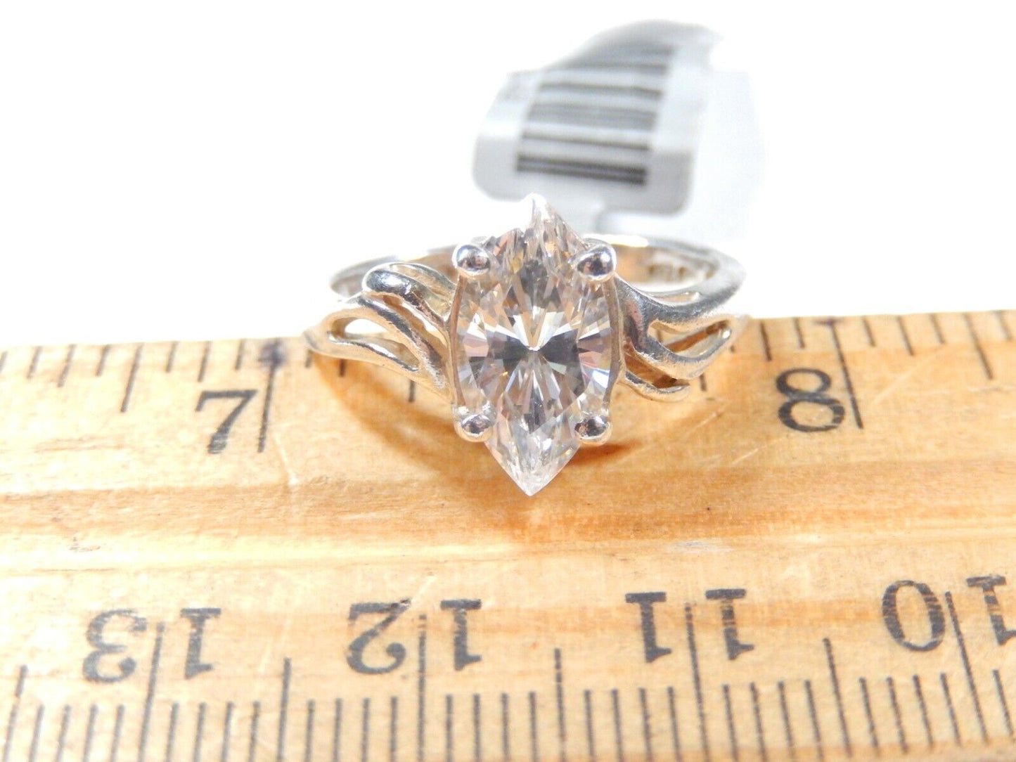 *VINTAGE* Solitaire Sterling Silver 1.50 CT  Marquise Cut CZ Ring Size 6