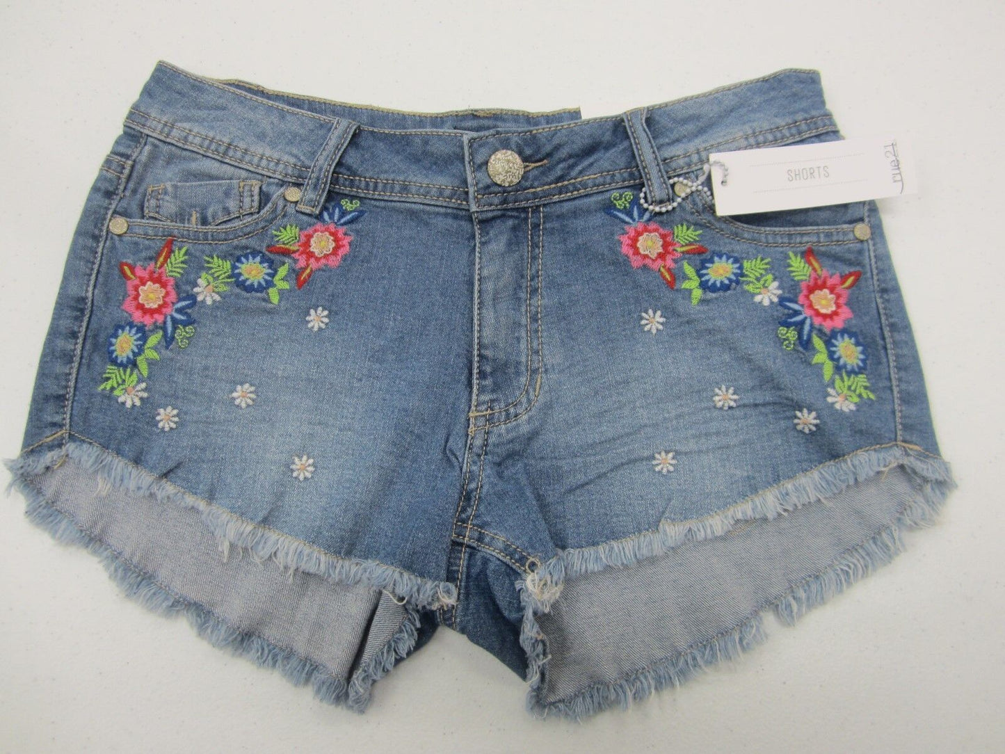 NWT Girls Rue 21 Flower Cutoff Denim Shorties Shorts Size 7/8