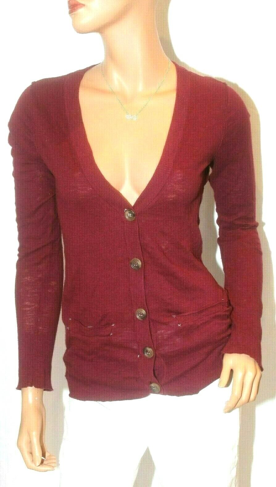 Aeropostale Women's Knit Cardigan Wine Vneck Button Down Sweater Size Medium