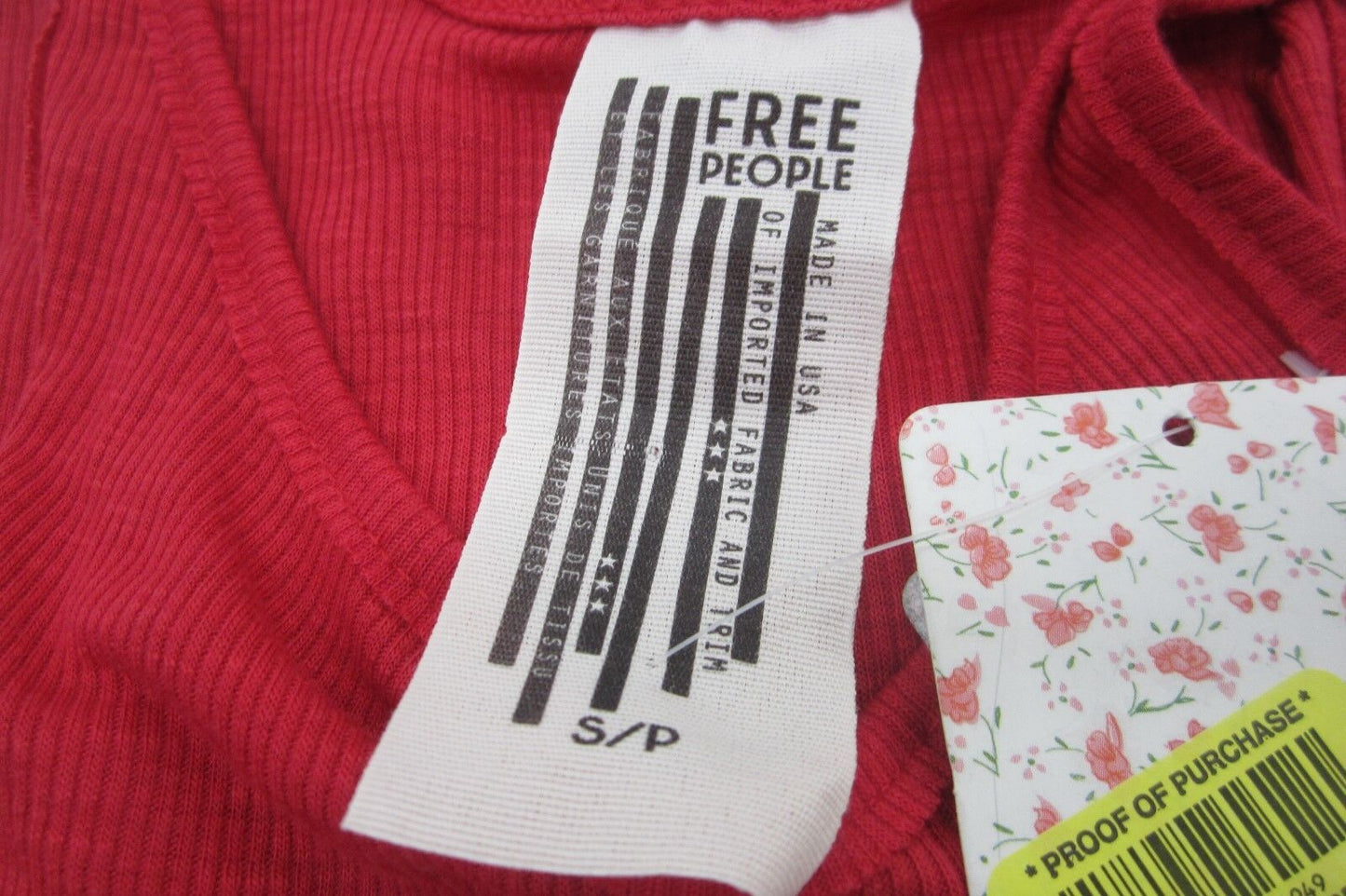 NEW-Free People Womens Tank Top Ribbed Red Sexy Fit Bohemian Cotton Blend Sz S/P