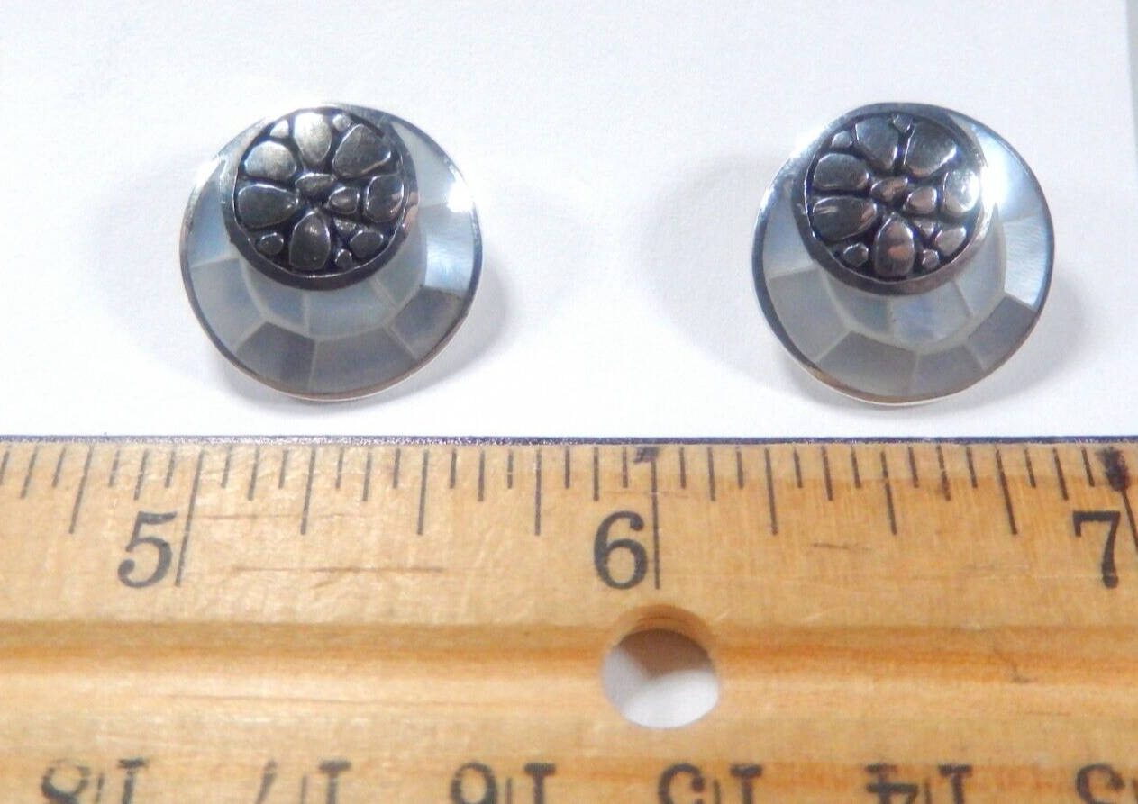 *VINTAGE*  Sterling Silver BARBARA BIXBY  Light Grey  MOP  Post Earrings
