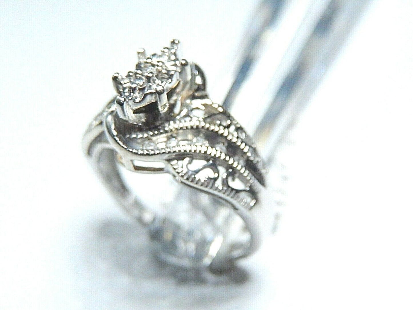 *VINTAGE*  Antique  10k Solid White Gold .25ct Diamond Filigree Ring Size 7