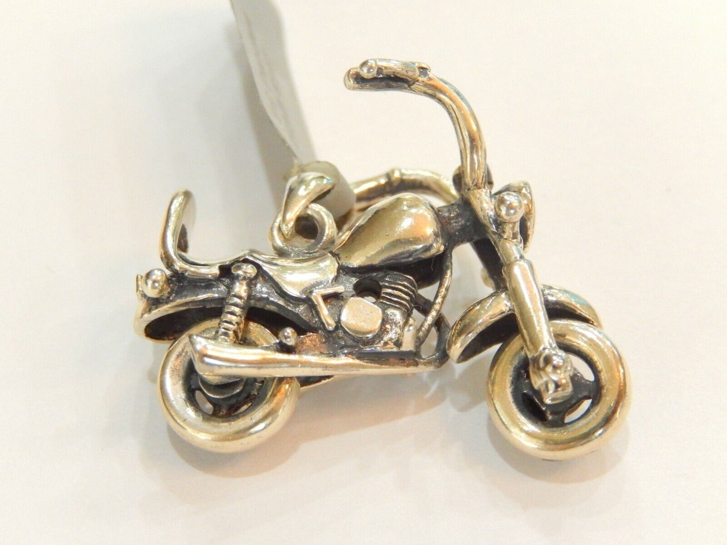 *VINTAGE*  HEAVY  Sterling Silver 3D Motorcycle w/Spinning Wheels Pendant