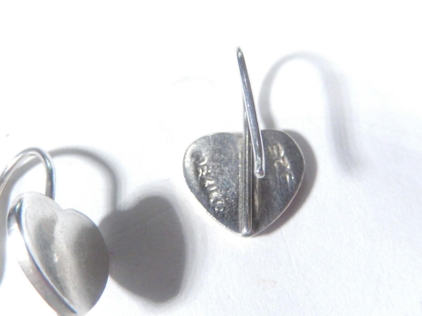 *VINTAGE*  Mexico 925 Sterling Silver Handmade  Heart Drop French Wire Earrings