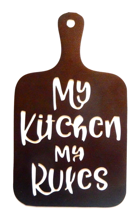 ~NEW~ LARGE - 14ga. - "MY KITCHEN MY RULES"  Metal Wall Art - 18" x 10.5"